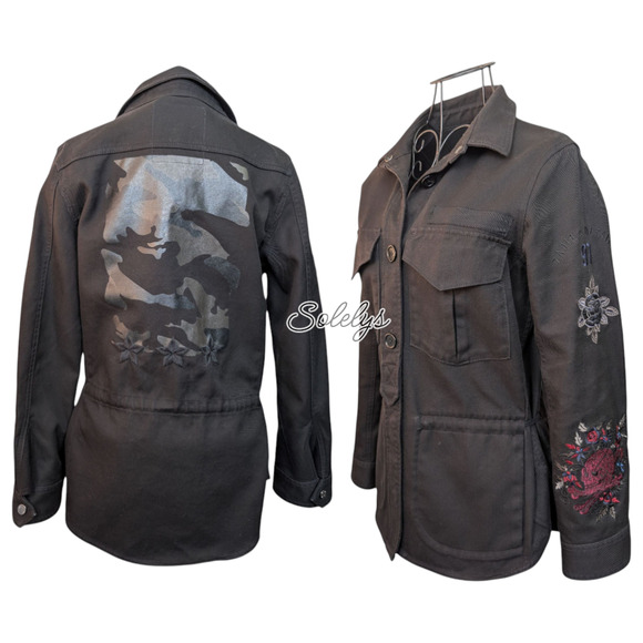 Zadig & Voltaire Tackl Military Star Camo Skull Floral Embroidered Shacket XS - Picture 1 of 11